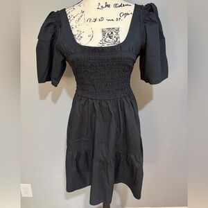 GAP BLACK SMOCKED SQUARE-NECK MINI DRESS SZ S